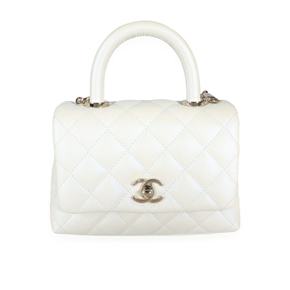 Chanel 20k Iridescent Ivory Quilted Caviar Extra Mini Coco Handle Flap Bag